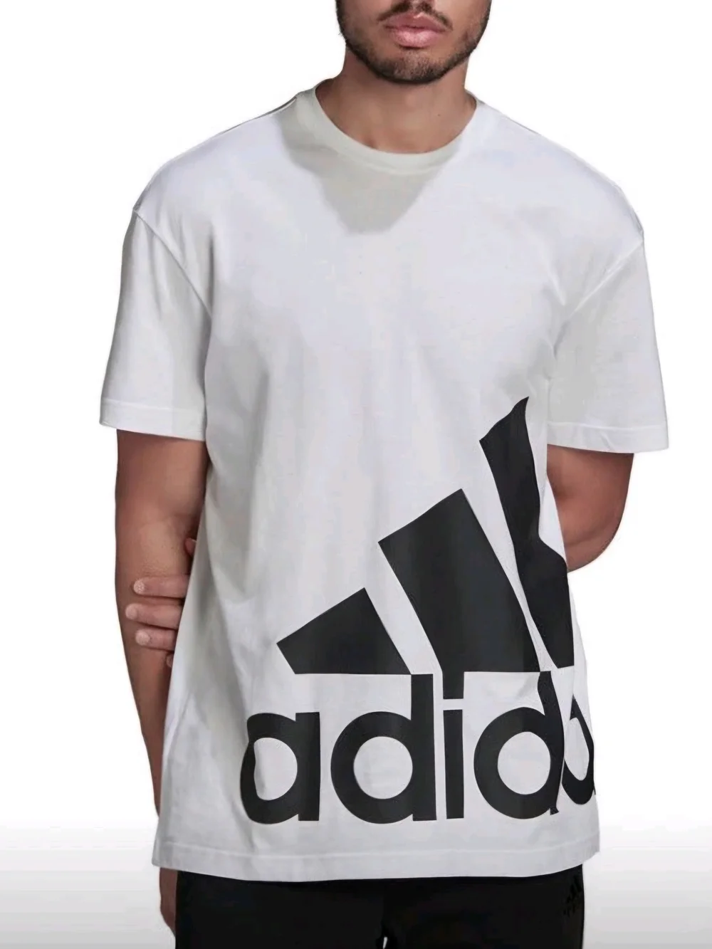 adidas White Crew Neck Tee with Large Black Logo